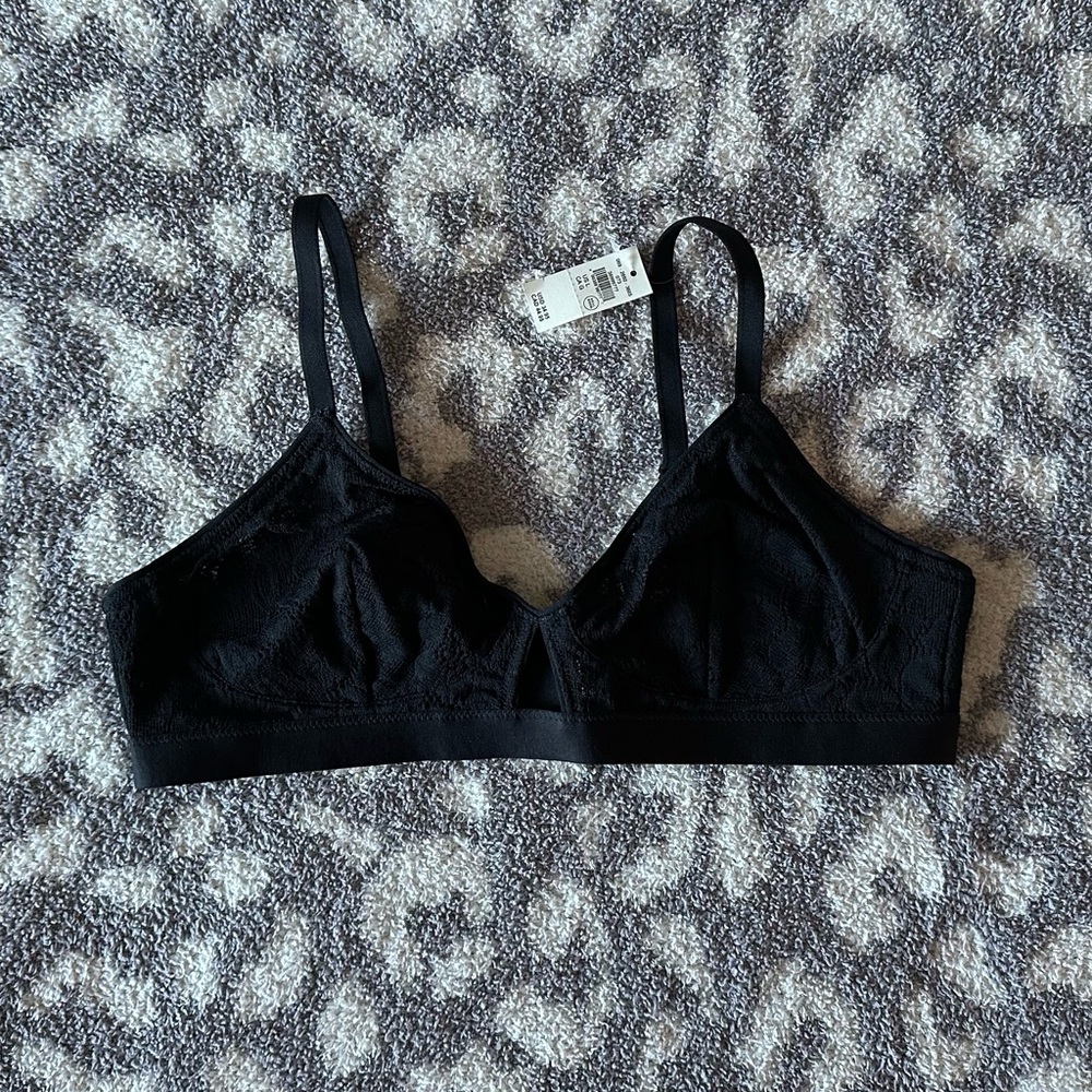 Aerie Black Lace Cut Out Bralette- Size Large- New With Tags